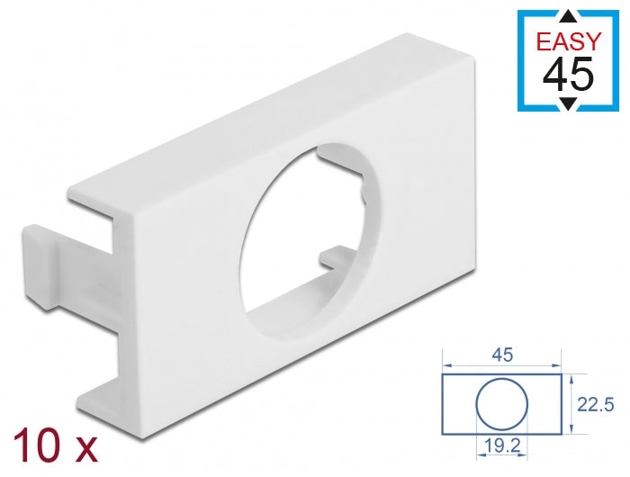 Delock Easy 45 Modulblende Loch-Ausschnitt Ø 19,2 mm, 45 x 22,5 mm 10 Stück weiß Delock Easy 45 Modulblende Loch-Ausschnitt Ø 19,2 mm, 45 x 22,5 mm 10 Stück weiß